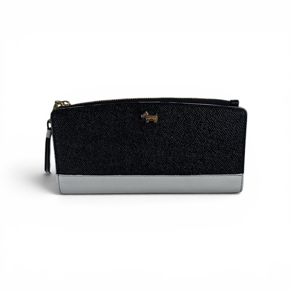 Radley London Black Gray Colorblock Leather‎ Zip Around Wallet Scottie Dog